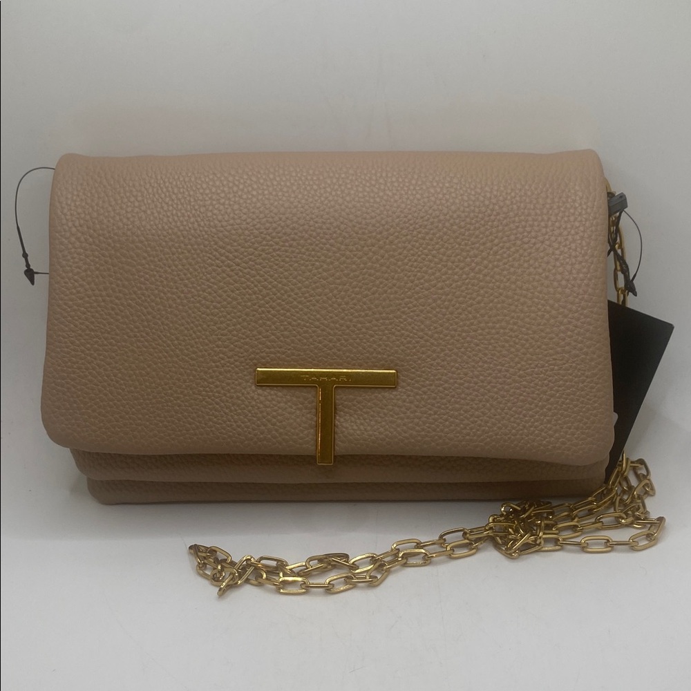 Tahari beige faux pebbled leather convertible, crossbody clutch NWT